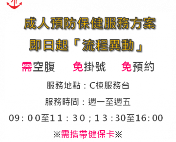 成人預防保健服務「健康加值」方案，流程異動。